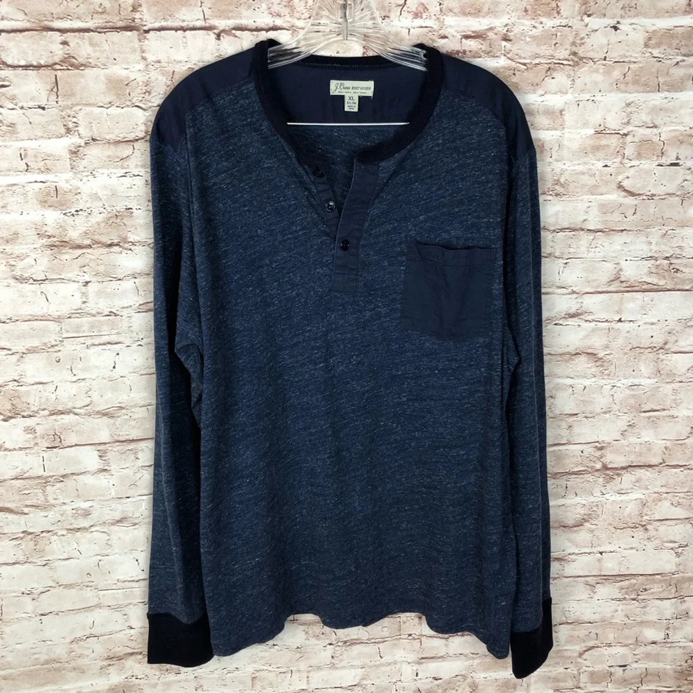 J.Crew Long Sleeve Blue Heathered Henley Shirt – Size XL NWOT